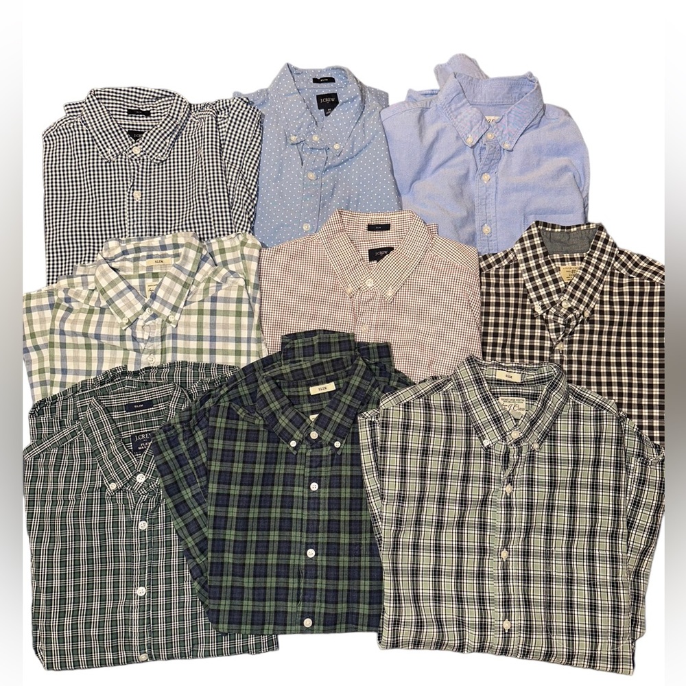 J. CREW Men Size M Slim Fit Casual Button Down Shirts - NINE (9) Shirts included
